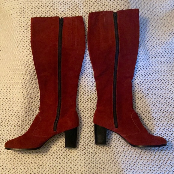 Vintage Suede Heeled Boots-Burgundy-Women’s Size 6.5 - Picture 2 of 7